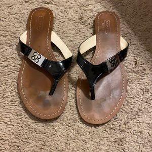 Coach sandals black patent leather